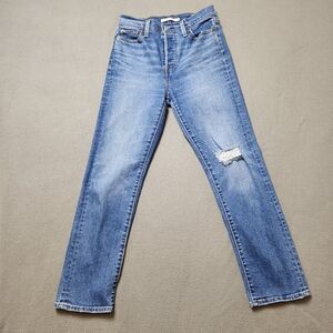 Levis Wedgie Straight Button Fly High Rise Premium Jeans Med Blue Wash Size 26